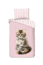 Good Morning Flanel dekbedovertrek Cat (Pink)